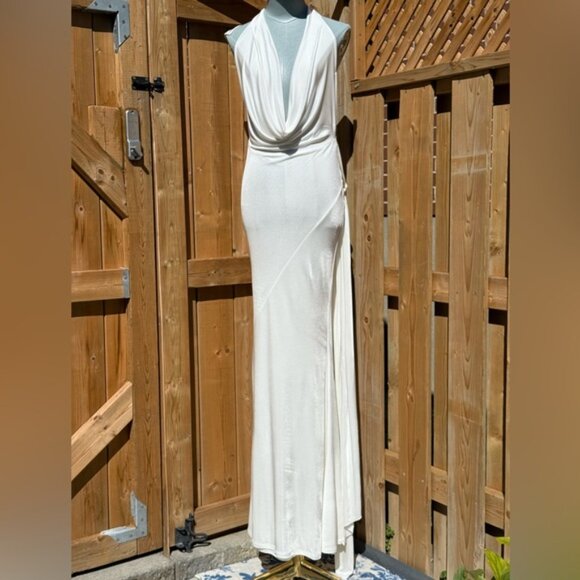 🆕 RAT & BOA 🧿 NWOT Winona White Slinky Cowl Neck Jersey Gown, Sz XS - Picture 9 of 16